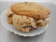 Coffee toffee with chocolate chip cookie ice cream sandwich at Milk